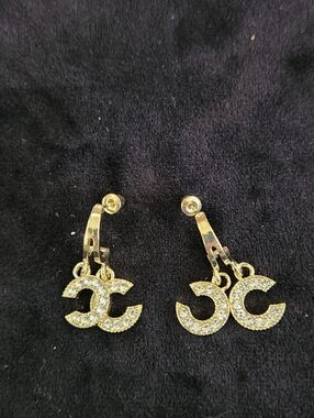 Gold-Tone Crystal Interlocking C Drop Earrings - Designer-Inspired